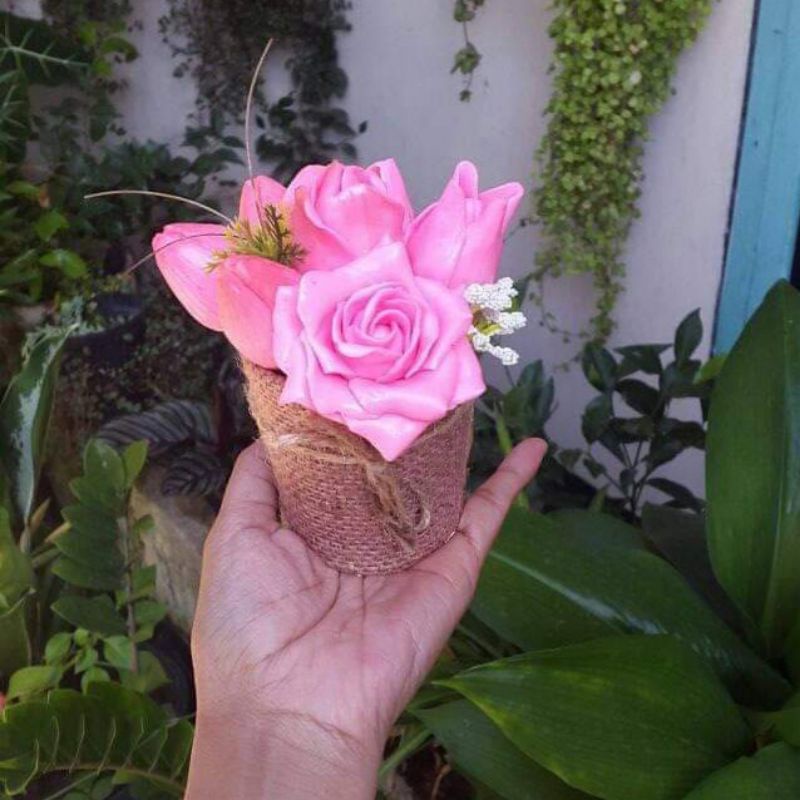 KADO BUNGA SABUN HANDMADE POT GONI mini