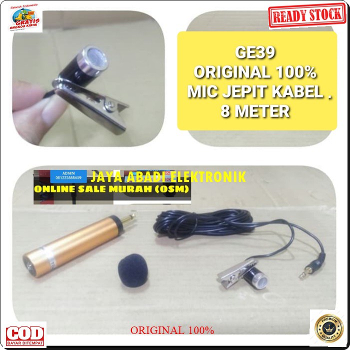 G39 Tum Mic Jepit 8 meter tie Kancing kerah baju microphone Clip Condensor sensitif aux mikrophone mik karaoke sound system audio klip asli G39  BISA SEGALA JENIS SOUND AUDIO  Kabel 8 meter  DESKRIPSI * Mikrofon ini dengan elemen omni directiona