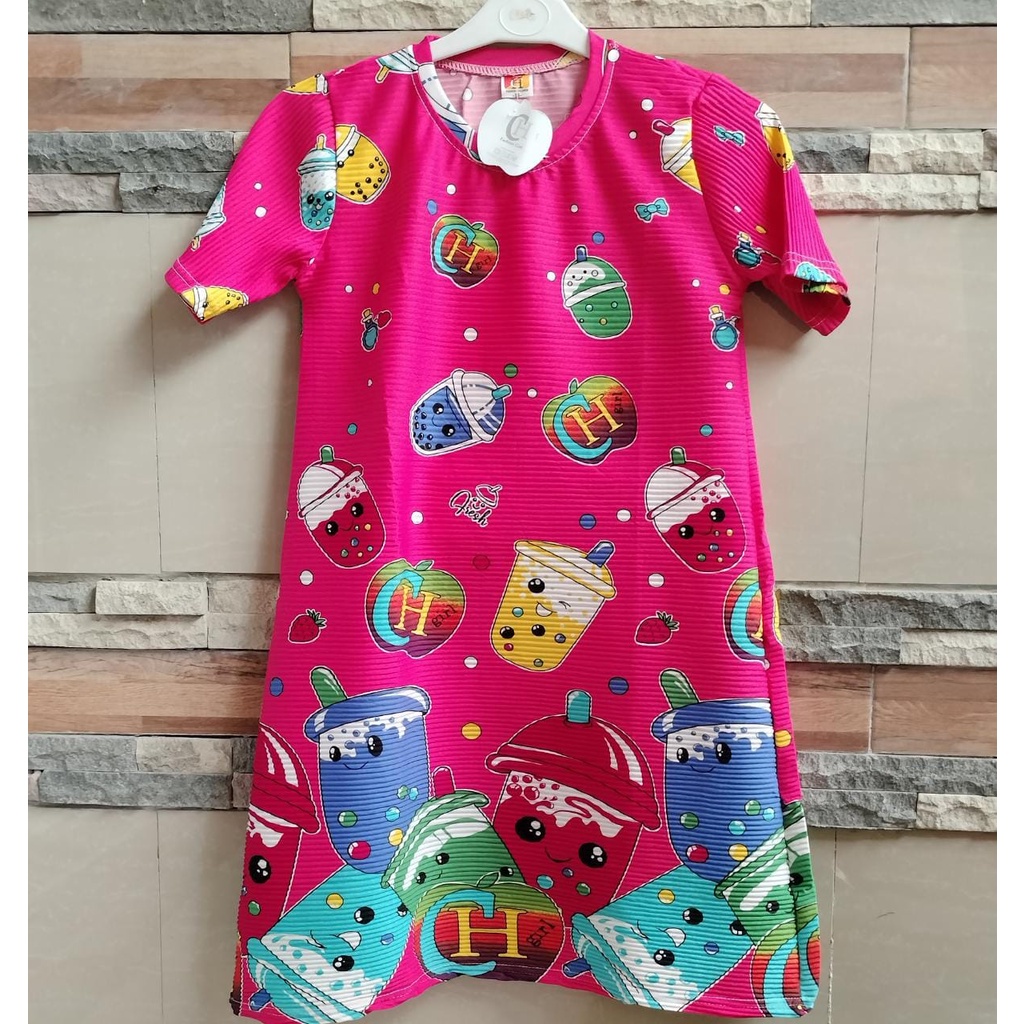TERBARU DRESS TURUN NAIK MOTIF BOBA VIRAL TIKTOK  Dress Anak 3-8 THN Tahun Baju Turun Naik lagi vira