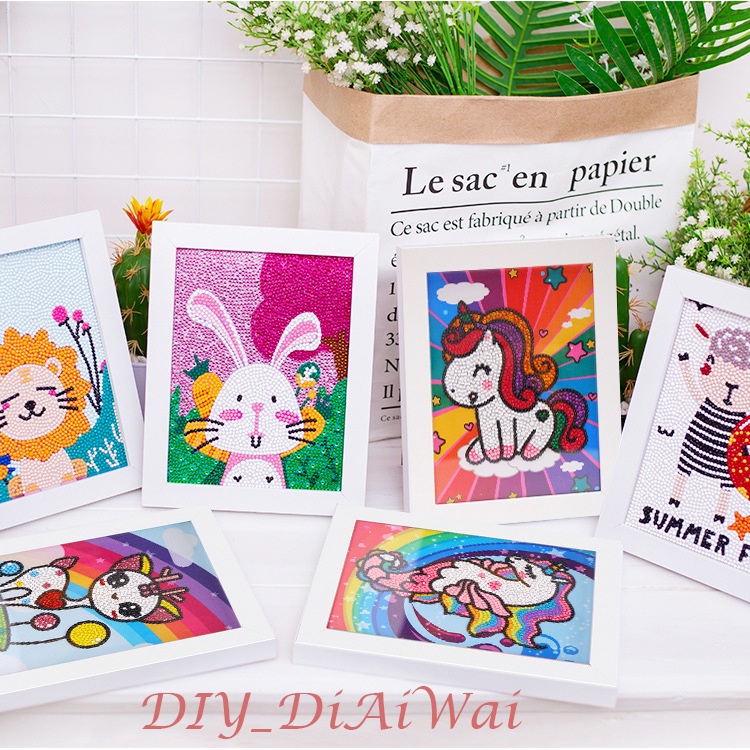 5D Diamond Painting DIY Kids Craft lukisan kristal FREE Frame - SUMMER ANIMALS