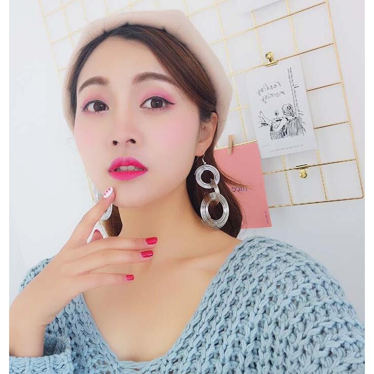 Anting wanita logam lingkaran mode Korea