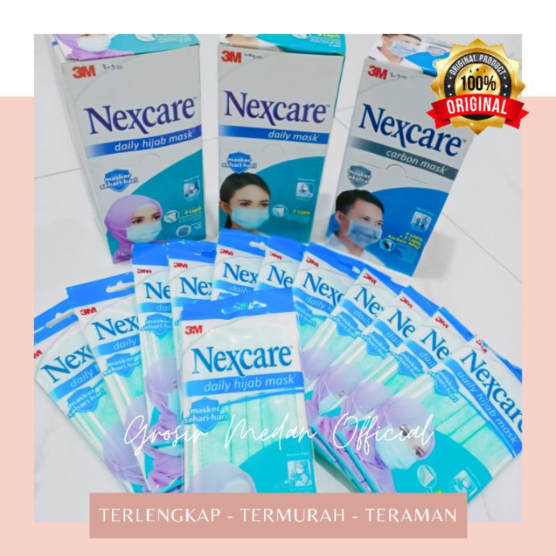 NEXCARE 3M EARLOOP 3 PLY MASK CARBON MASKER HIJAB