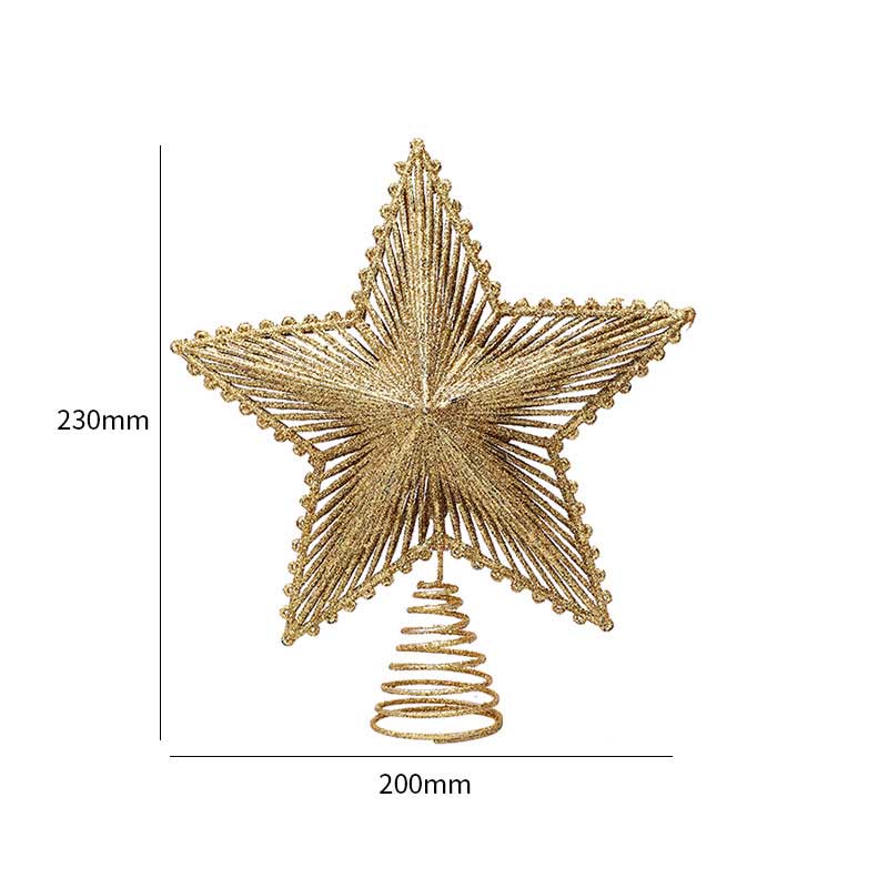 [Glitter Hollow Out Christmas Tree Top Star] [Xmas Home Party Festival Hanging Decoration Treetop Exquisite Iron Art Ornament]