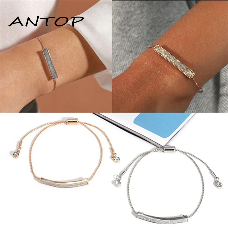 Korea Gelang Kristal Melengkung Aksesoris Gelang Pasangan Yang Dapat Disesuaikan Untuk Wanita Perhiasan Fashion Hypoallergenic ANTOP