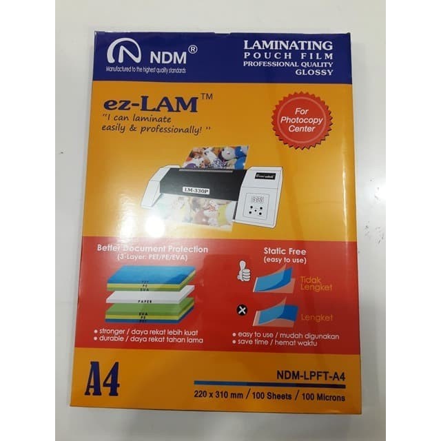 

PLASTIK LAMINATING NDM A4 1 PAK ISI 100 LEMBAR