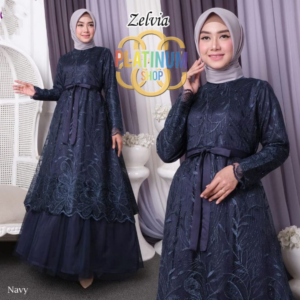GAMIS MAXI BUSUI ZELVIA FULL BRUKAT TILE MUTIARA IMPORT-5