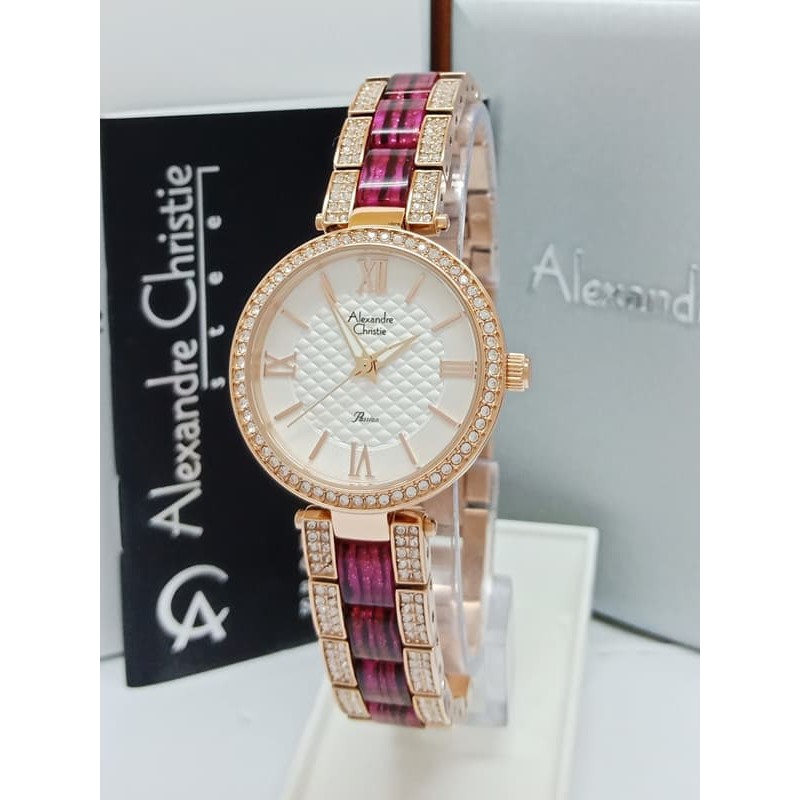 jam tangan wanita alexandre christie original AC 2676L UNGU ROSEGOLD