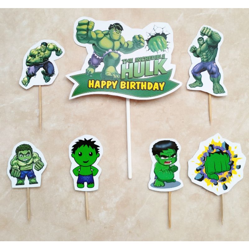 isi 7 hiasan kue ulang tahun cake topper karakter The Incredible HULK