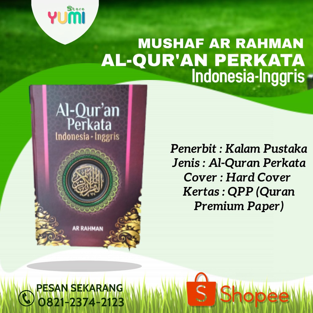 Mushaf Al-Quran Ar-Rahman Perkata Indonesia-Inggris Warna Pink
