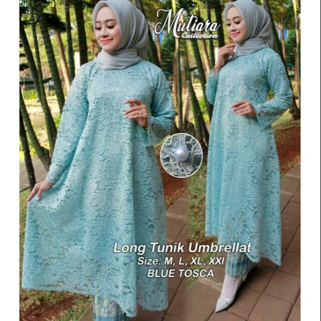 Setelan umbrella mutiara, (long tunik+rok lilit/plisket)