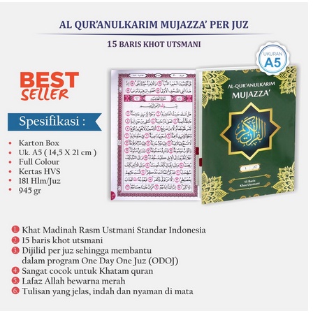 AL QURAN PER JUZ MUJAZZA A5 TERLARIS BOX DAN KALEP TERLARIS