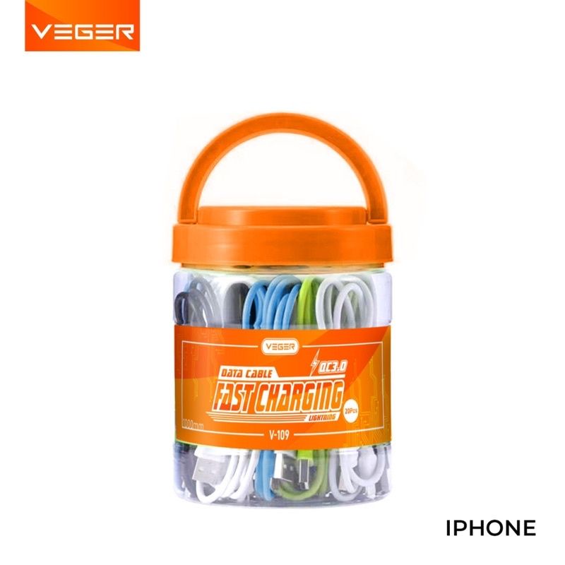 VEGER Kabel Data Lightning  1 toples 20 pcs Fast charging 3.0A Original Suport All IOS