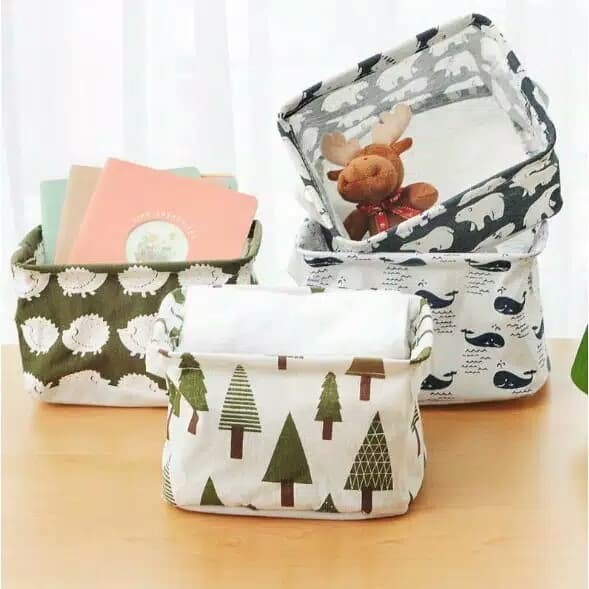 ￼Keranjang Lipat Mini Canvas Storage Box Organizer Multifungsi Wadah Kotak Penyimpanan Aksesories Kosmetik Kanvas