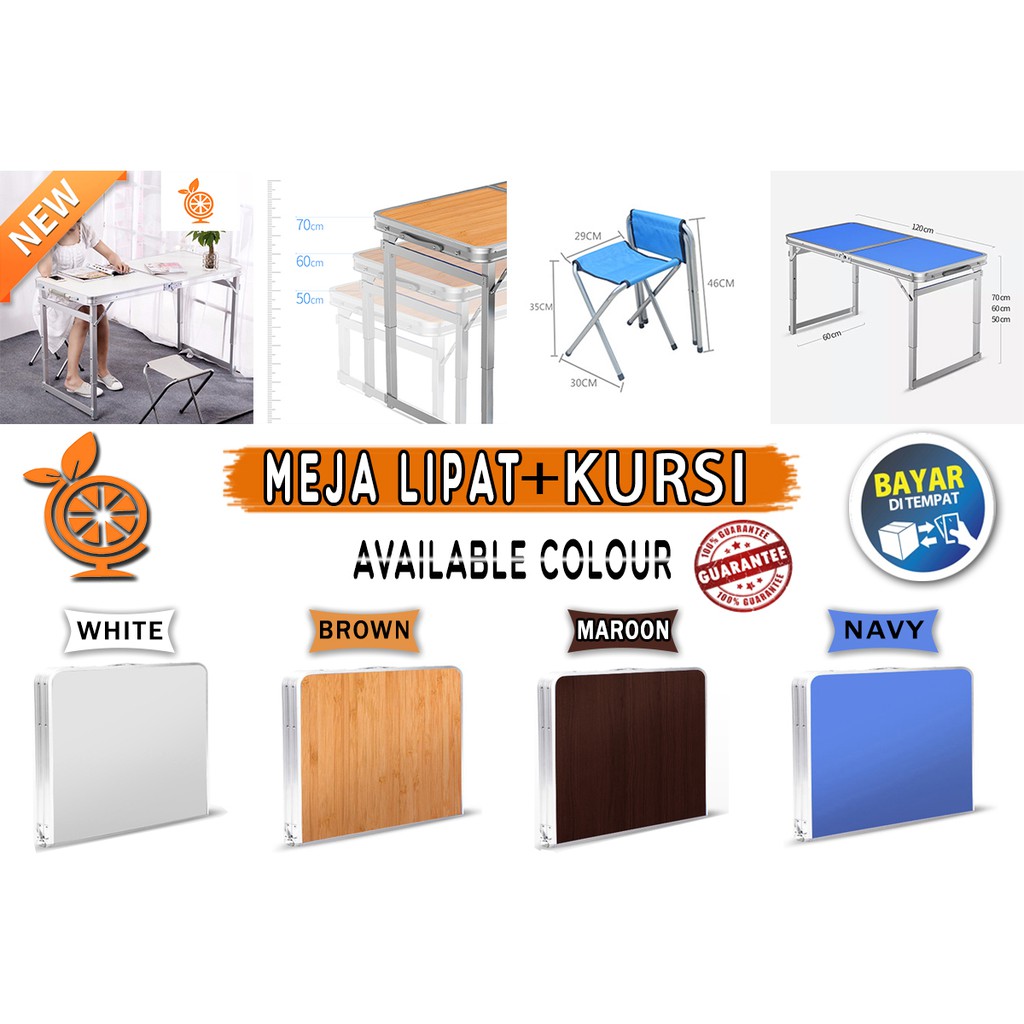 Meja Lipat Portable Meja Kerja Meja Lipat Serbaguna Uk 120Cm X 60Cm Model Kaki Bulat