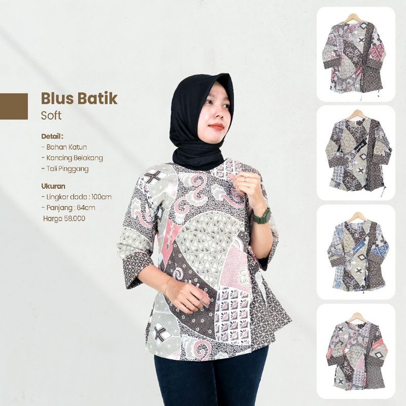 Blus Batik Wanita Warna Soft Lengan 3/4 - Naira Batik