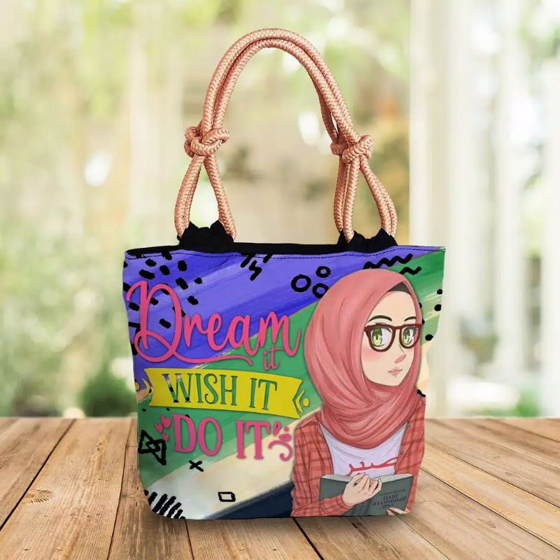 Tote bag sumbu/totebag canvas seri hijab tas wanita