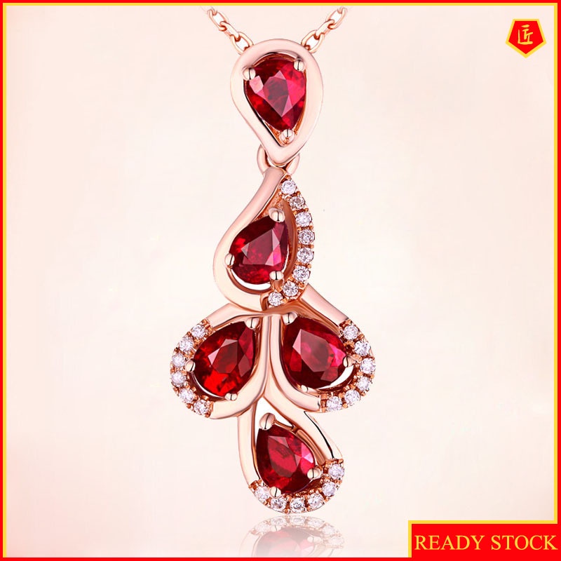 [Ready Stock]Ruby Water Drop Pendant 18K Rose Gold Necklace