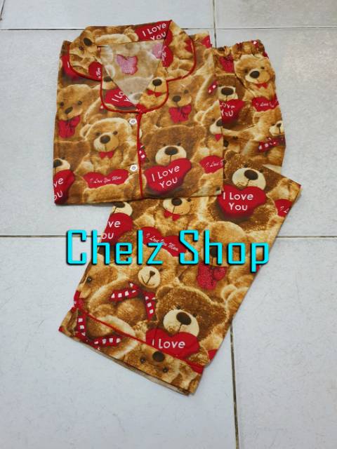 Baju Tidur Piyama Wanita/Cewek Pajamas Dewasa Karakter Teddy Bear Murah Good Quality