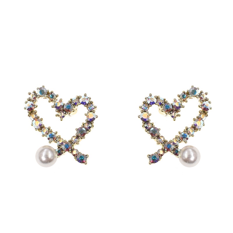 Baru Korea Dongdaemun perak stud berlian imitasi berlapis indah cross mutiara anting-anting stud sem