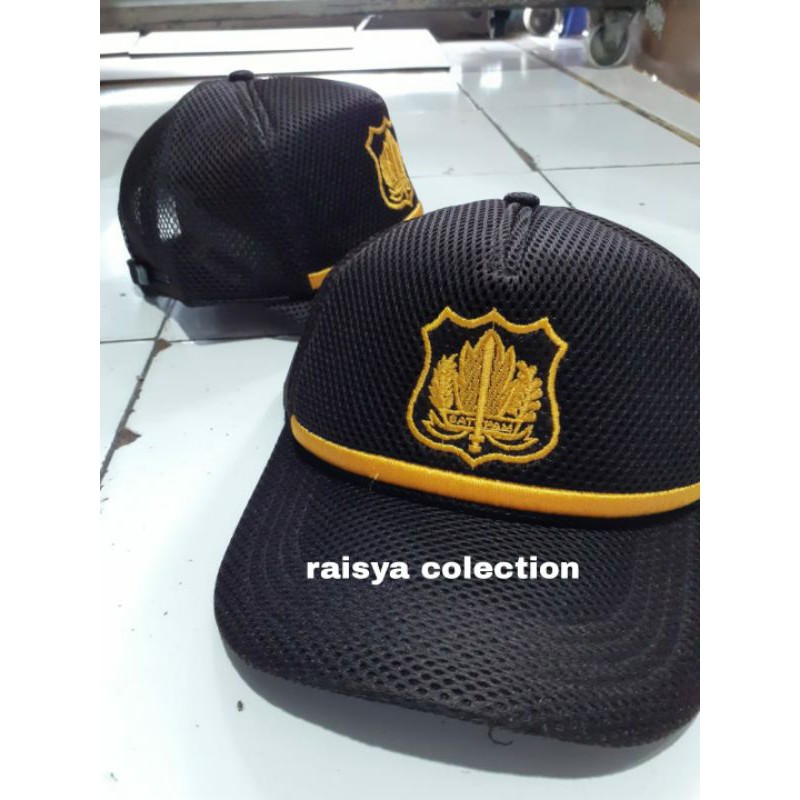 topi security terbaru / topi satpam terbaru / topi satpam lis kuning