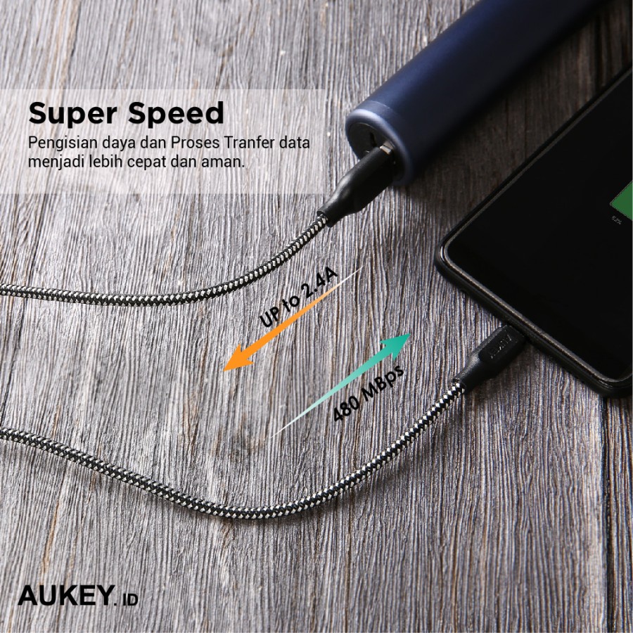 Aukey Cable CB-AM2 2M Micro High Performance Braided Black - 500296