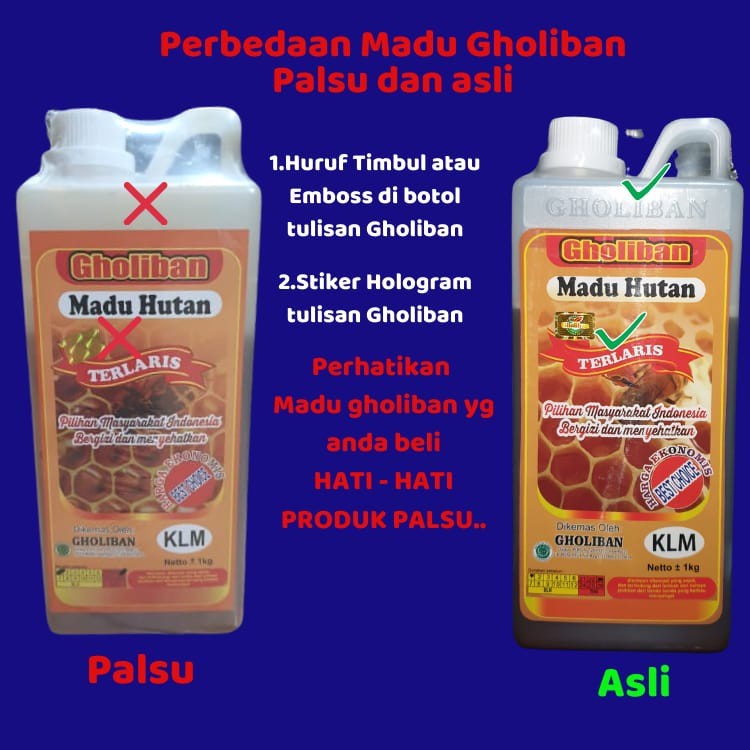 

Madu Kalimantan Gholiban 1 kg 1kg original Botol Timbul Huruf Gholiban