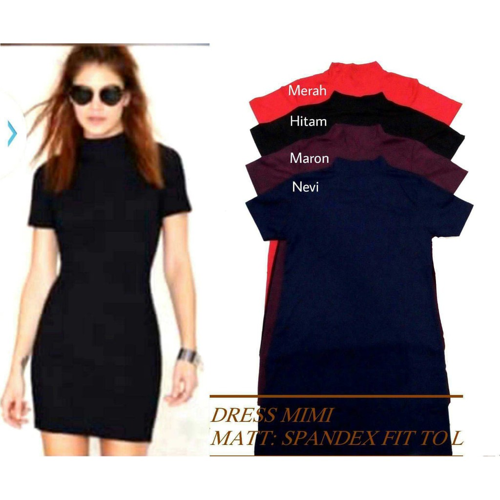 Q- MIMI turtle neck DRESS/ DRESS BAHAN SPANDEX/  TERBARU