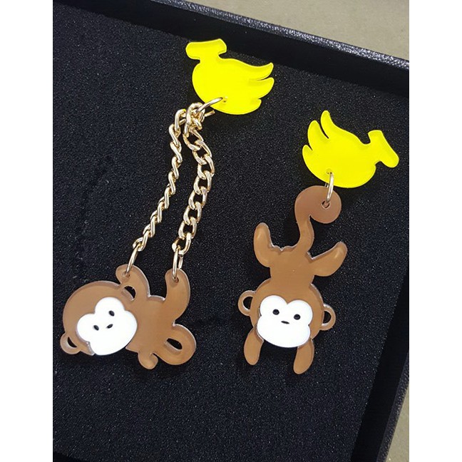 LRC Anting Tusuk Fashion Light Coffee Monkey&amp;banana Pendant Decorated Earrings