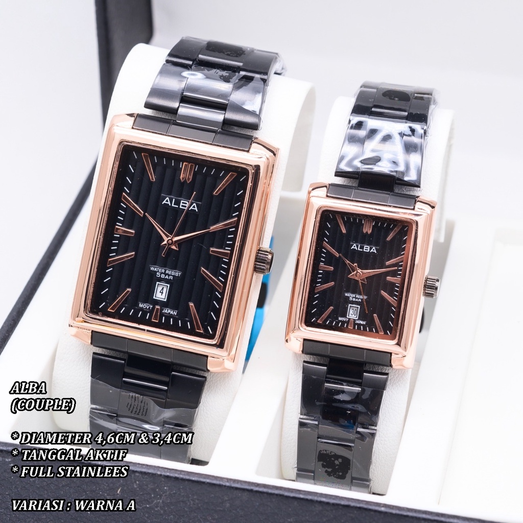 (BISA CCOD) JAM TANGAN COUPLE ALBA RANTAI BODY SEGI TANGGAL AKTIF