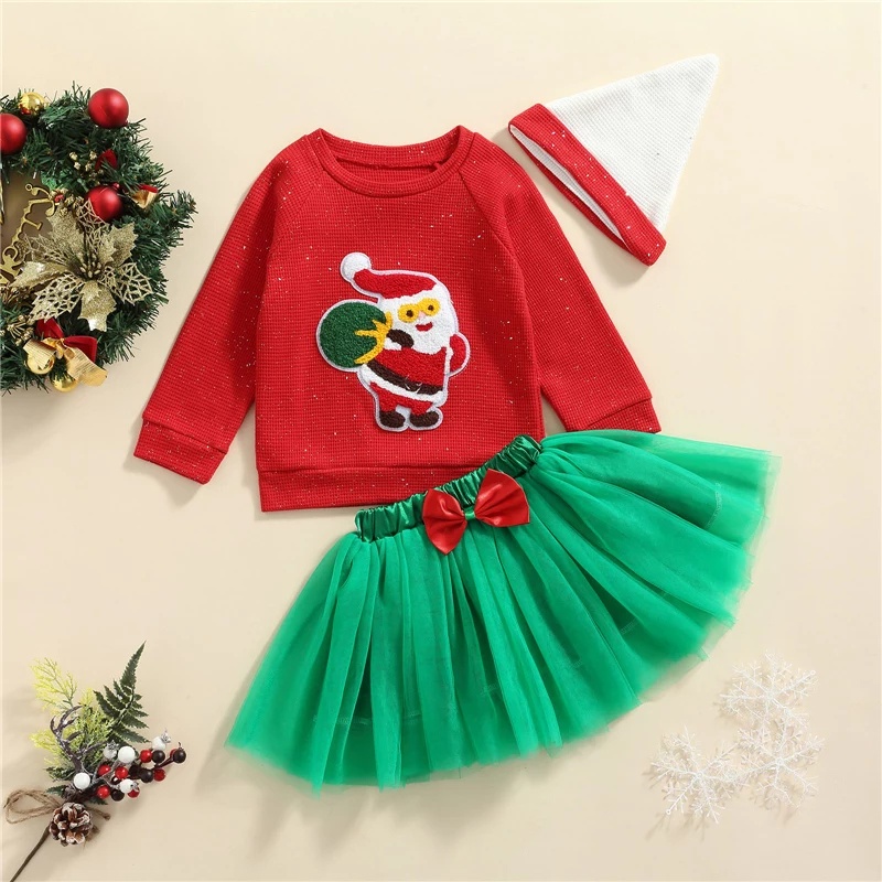Setelan natal anak perempuan natal santa tutu cantik set topi