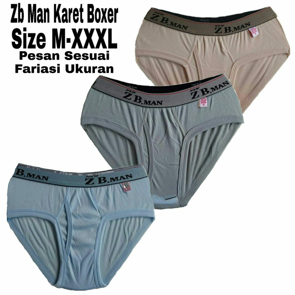 3 Pcs Celana Dalam ZB Man - Celana Dalam Pria Karet Boxer - Mix 3 Warna