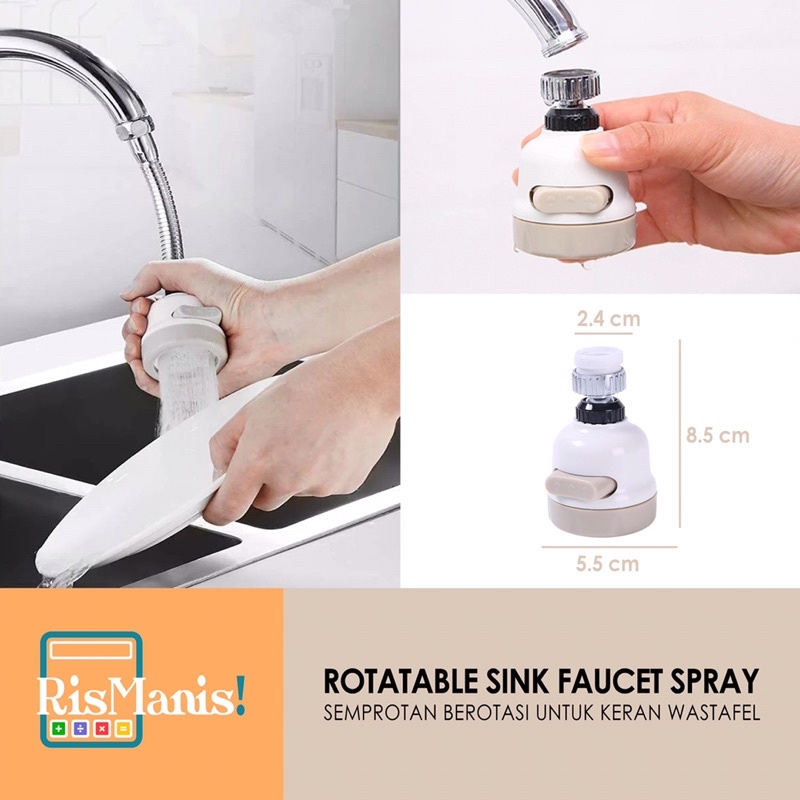 ROTATABLE SINK FAUCET SPRAY - Sambungan Keran Air Turbo Tambahan Wastafel Dapur Semprotan Shower