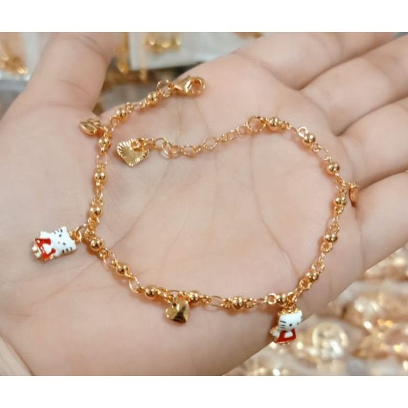 Gelang Kaki Hello Kity Merah Putih Lapis Emas 24k