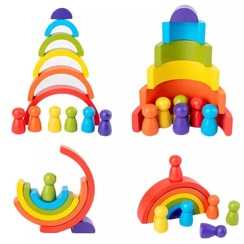 Rainbow Blocks Wooden Balok Susun Mainan Kayu Mainan Balita Balok Kayu Mainan Anak 2 Tahun