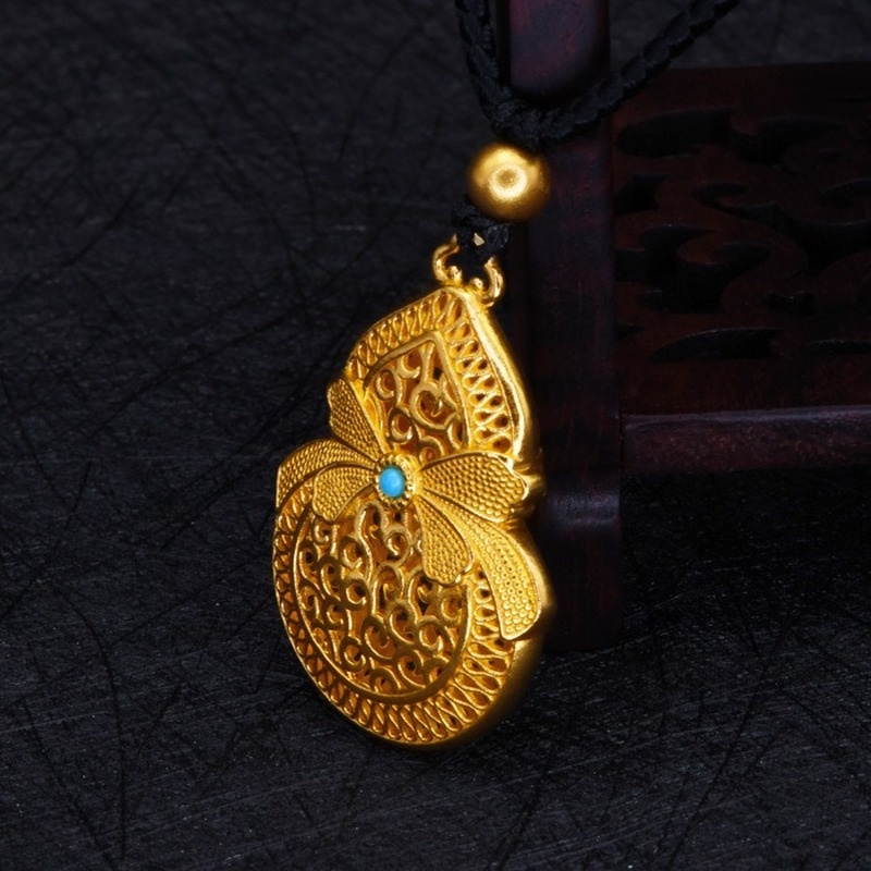 [Ready Stock]Fashion Gold Plated Bow Calabash Pendent Necklace