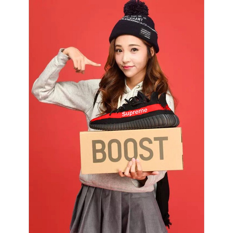 SEPATU ADIDAS YEEZY V2 SUPREME HITAM MERAH BLACK RED BRED PREMIUM ORIGINAL GRADE COWOK CEWEK VIETNAM