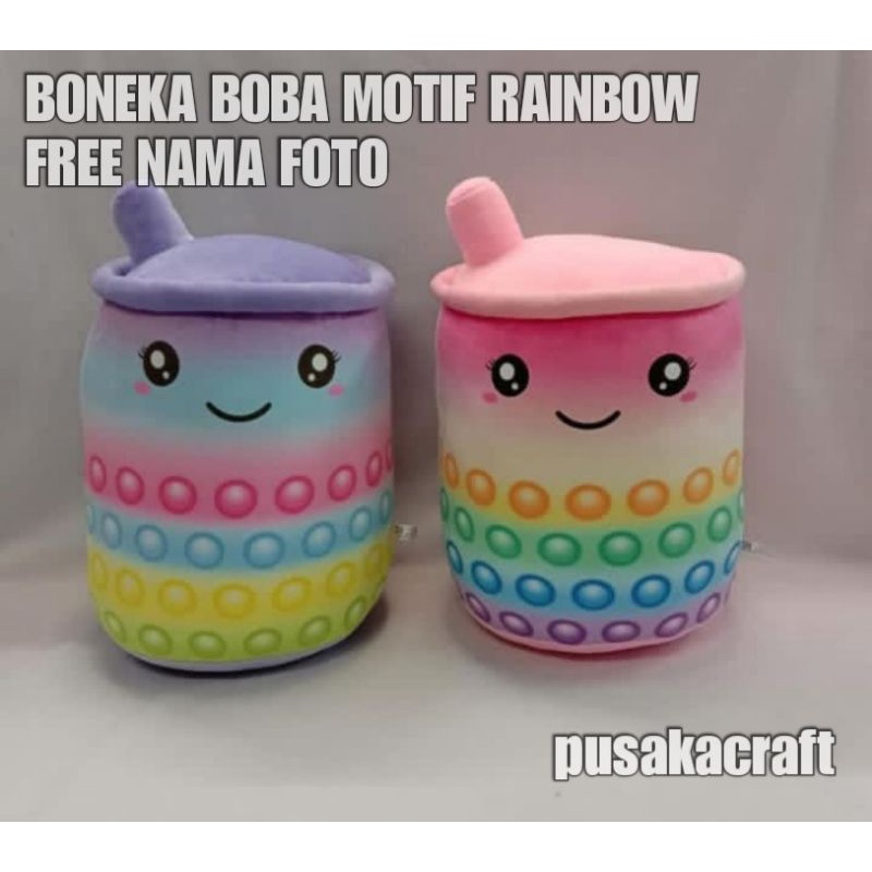BONEKA BANTAL BOBA MOTIF RAINBOW FREE NAMA FOTO