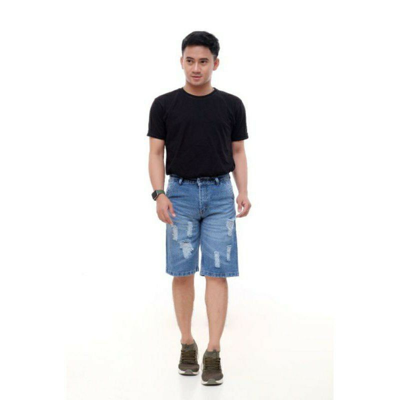 COD CELANA JEANS PENDEK PRIA MOTIF SOBEK ROBEK RIPPED TERBARU DAN