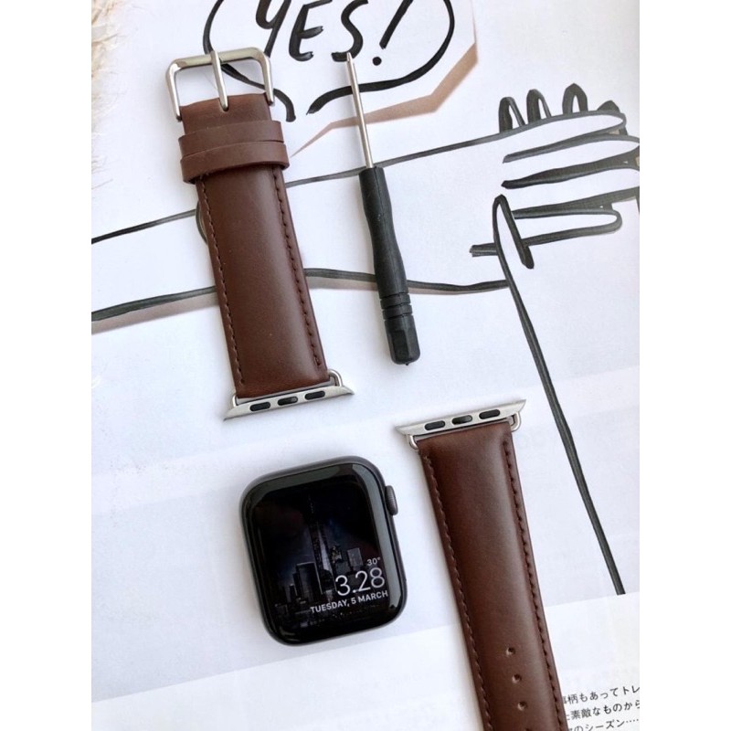 Strap leather kulit tali jam tangan 22mm 24mm apple watch series 2 3 4 6 SE 38mm 42mm IWO 13 classic