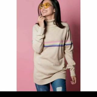 Turtleneck Candy Rainbow Baju  Rajut  Rainbow Switer 