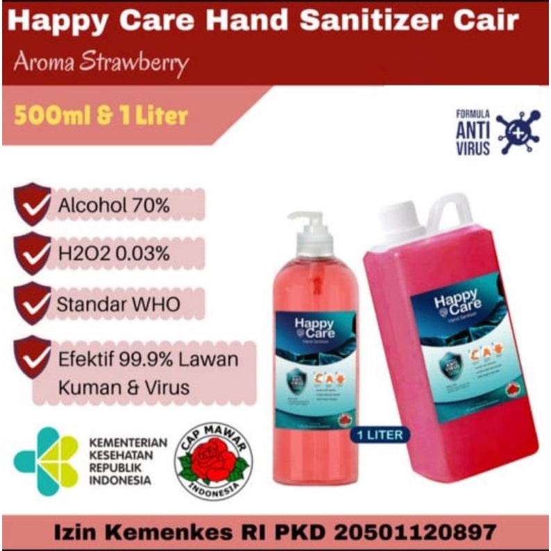 HAND SANITIZER CAIR COMBO STRAWBERRY 500ML + 1 LITER HAPPY CARE / HAND SANITIZER CAIR / HAND SANITIZER