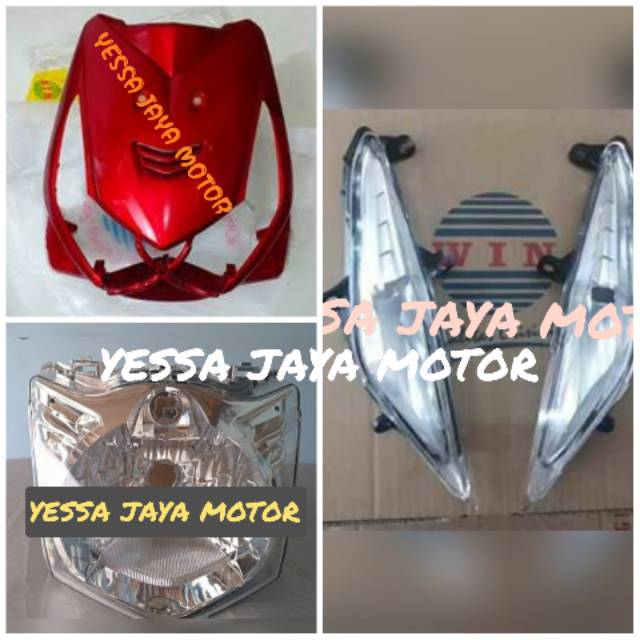 Tameng depan satu set plus lampu sen dan lampu depan beat karbu warna Merah