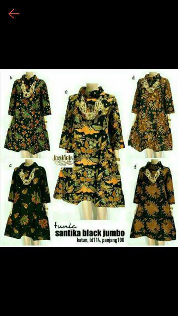 Tunic Santika Black Jumbo Tunik Batik Cantik Seragam Batik Big Size Besar