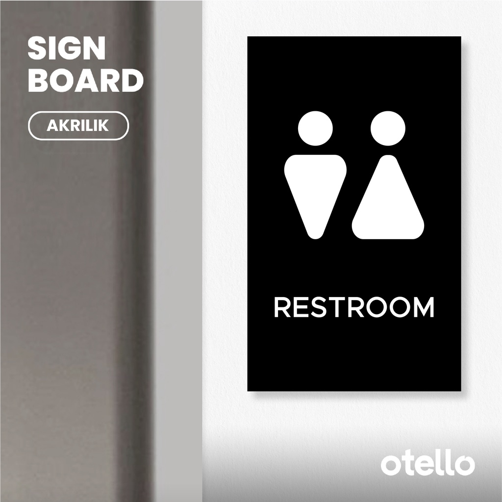 Otello Restroom Sign Board Akrilik Modern Papan Penanda Acrylic Signage Room Ruangan Label Nama Icon Toilet Pria Wanita