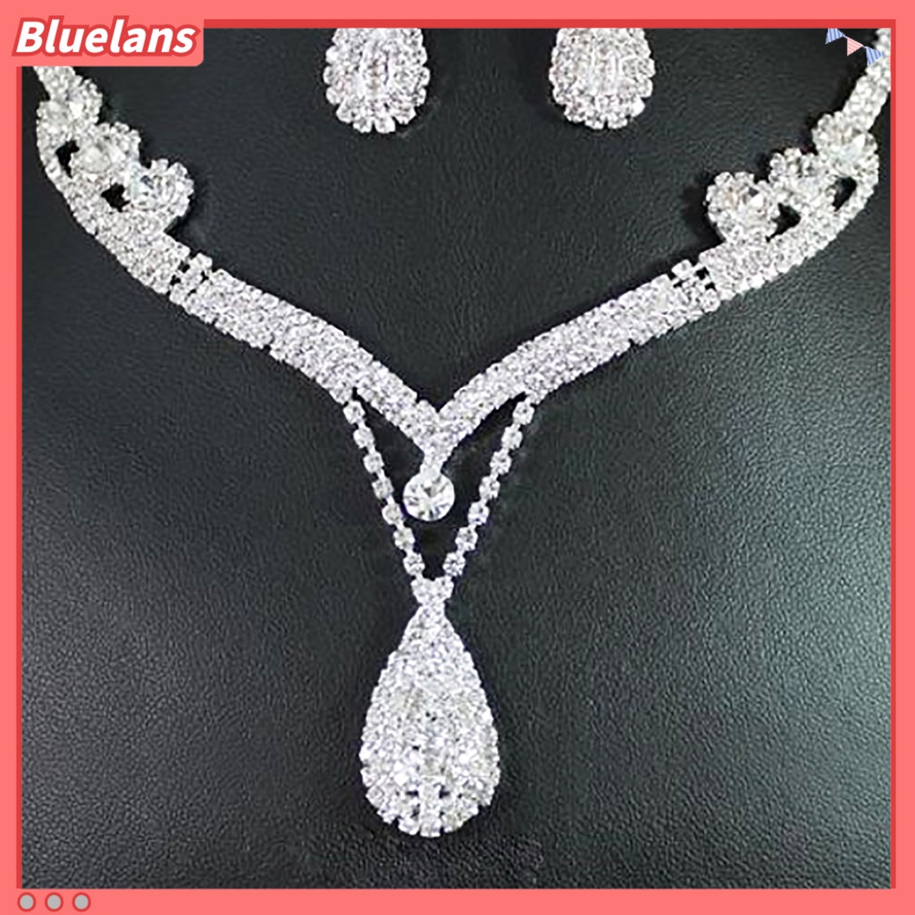 Bluelans Water Drop Pendant Charming Exquisite Rhinestone Rhinestone Waterdrop Necklace Earring Set Prom Party