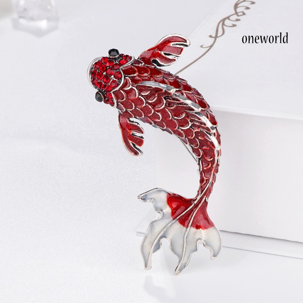 OW@ Luxury Women Goldfish Carp Enamel Rhinestone Badge Brooch Pin Clothes Decor