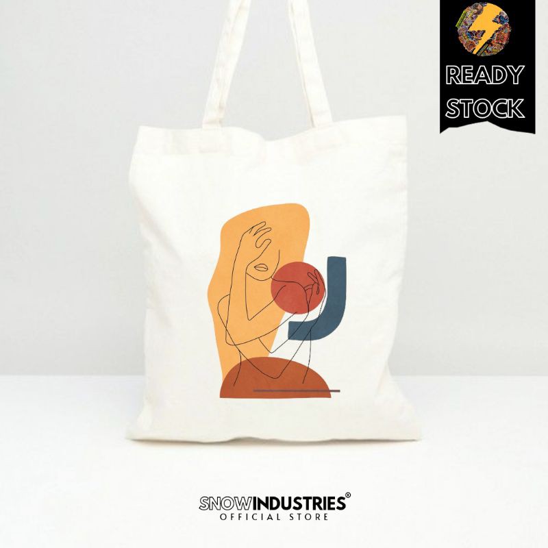 Tote Bag Wanita Pria Kanvas Premium Line Art Abstrack