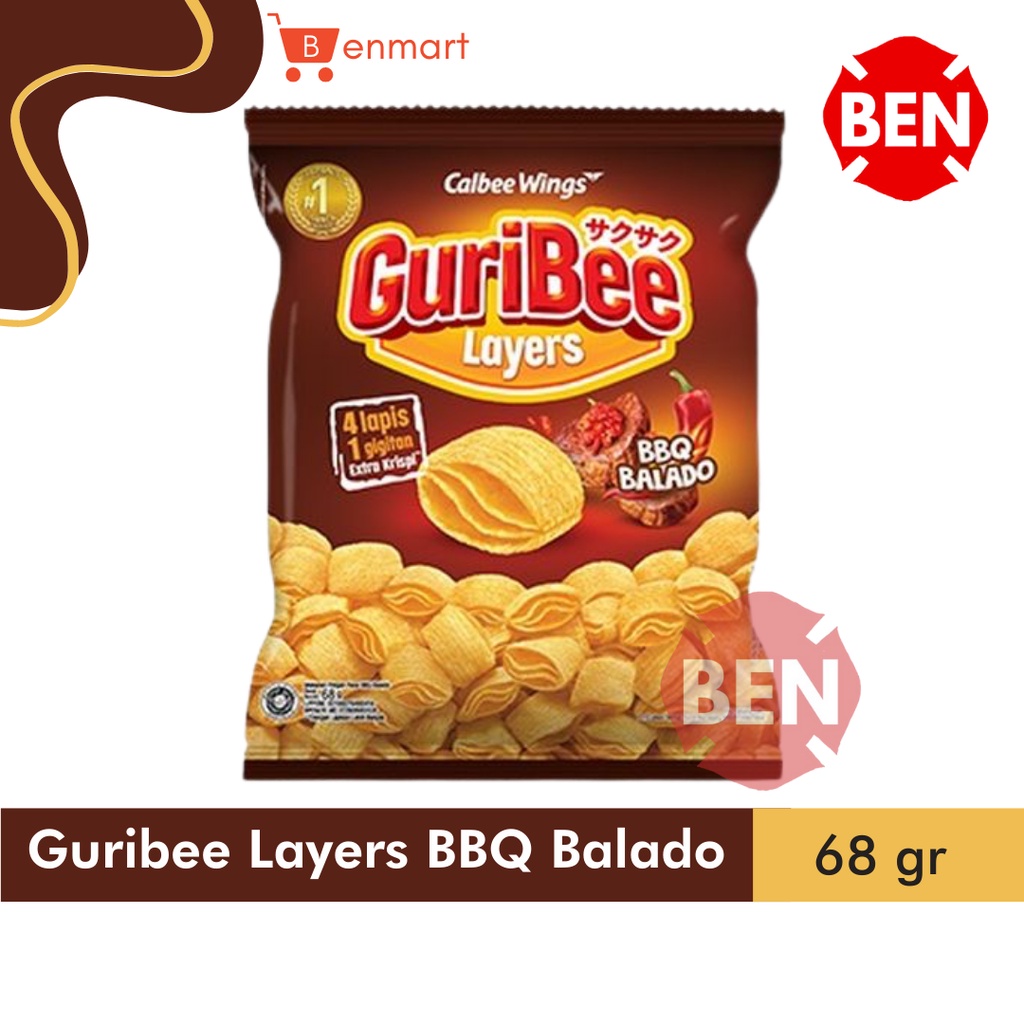 

Guribee Layers BBQ Balado 68g 68gr 68 g gr - Calbee Wings Besar