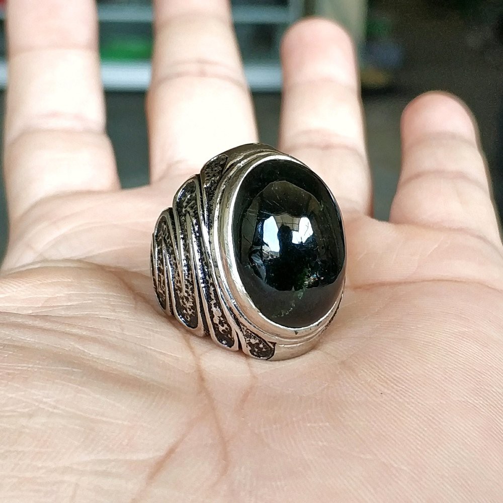 NATURAL KECUBUNG TANDUK CINCIN BATU AKIK HITAM PEKAT