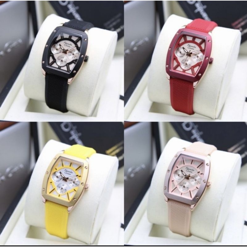 jam tangan wanita original ALEXANDRE CHRISTIE AC2998BF ROSEGOLD YELLOW RUBBER STRAP